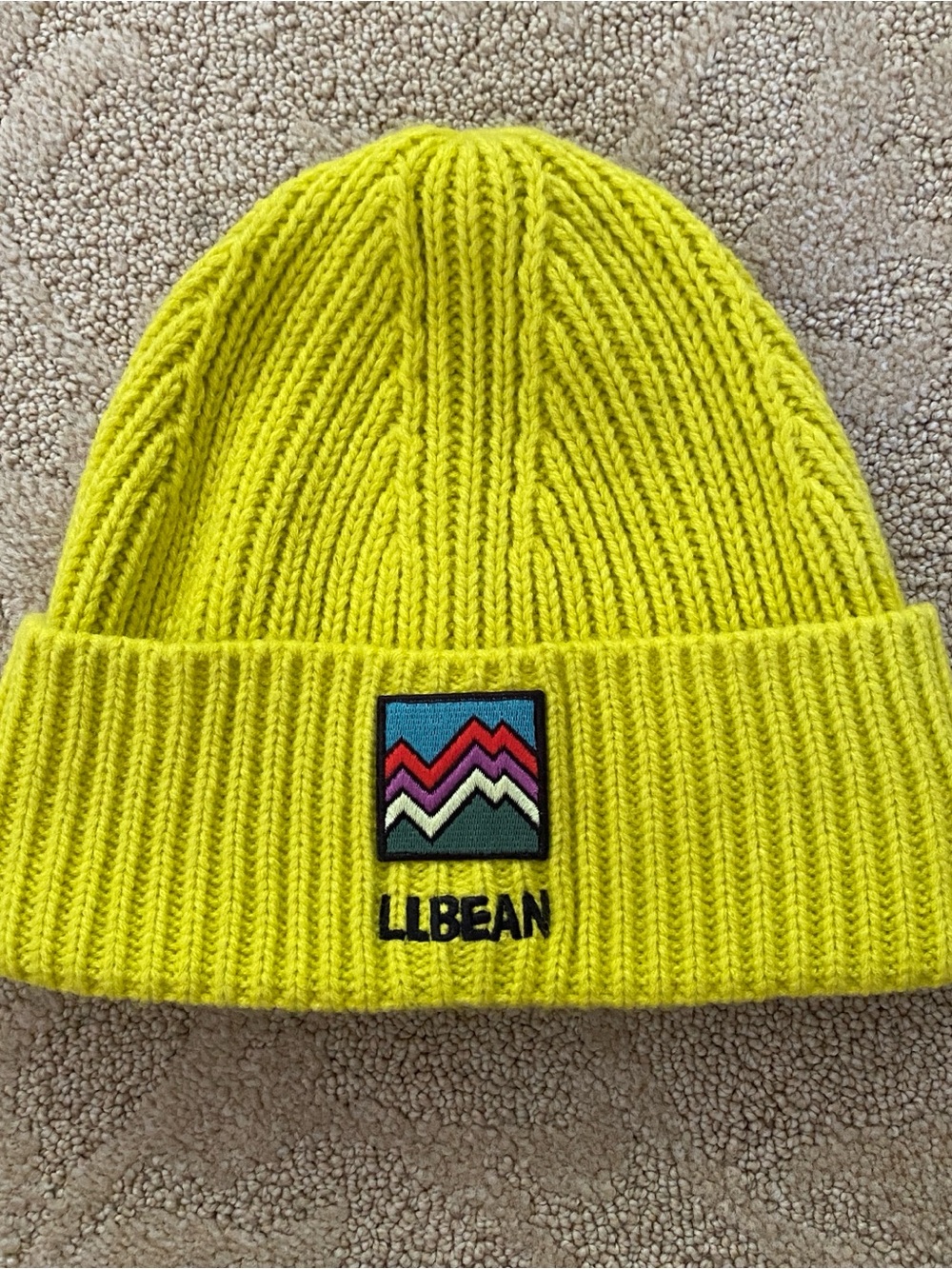 L.L. Bean Unisex Wide Knit Ribbed & Cuff Yellow Green Beanie One Size OSFA